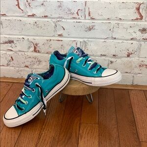 Converse Turquoise and White Athletic Shoes with Canvas Upper